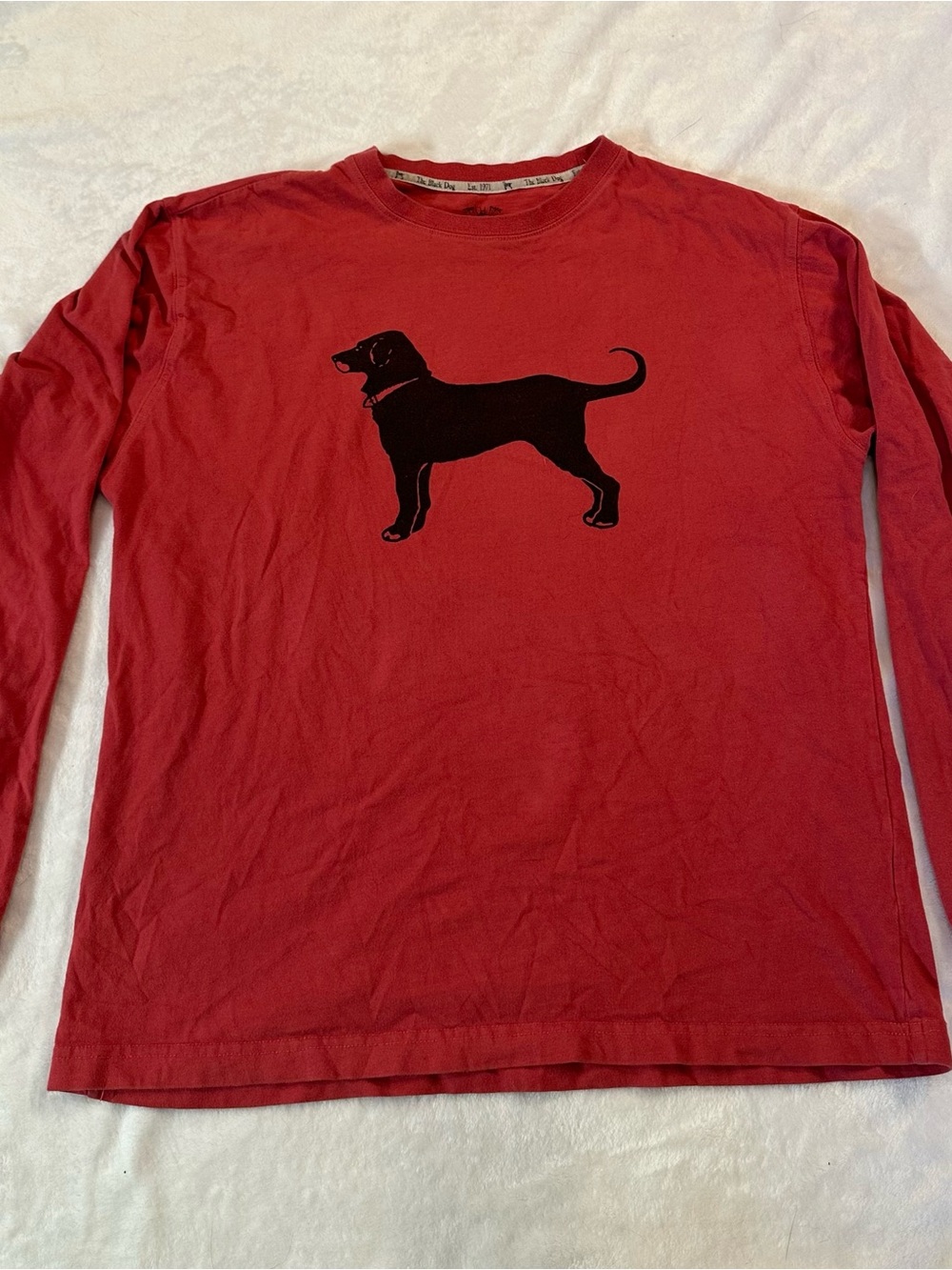 The Black Dog Red Long-Sleeve Tee with Black Dog Graphic